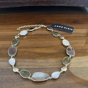 Anne Klein Gold Tone Multicolor Stone Collar Necklace